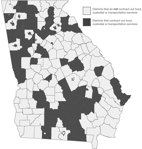 Graphic 11: Map of School Support Service Privatization in Georgia, 2015 - click to enlarge