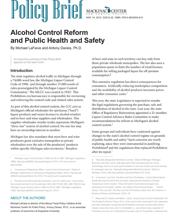 Images from 
Alcohol Control Reform  and Public Health and Safety