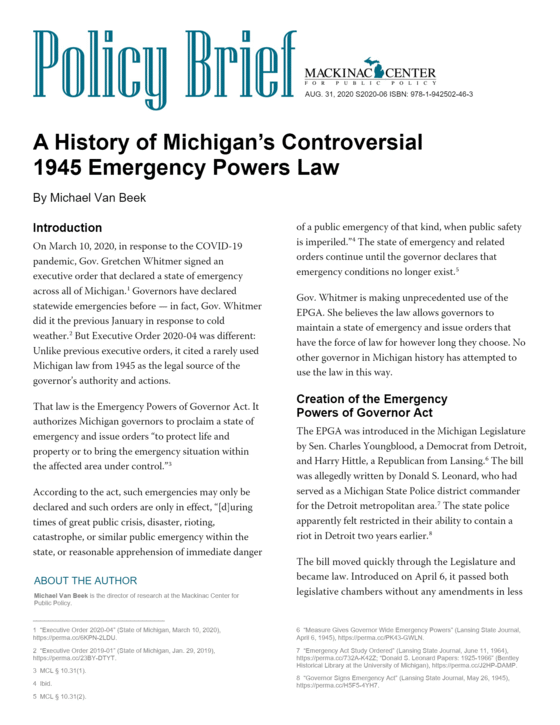 A History Of Michigan's Controversial 1945 Emergency Powers Law ...